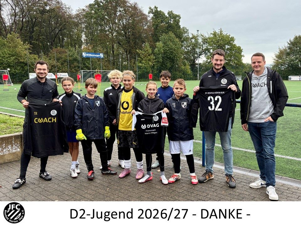 D2-Junioren mit Trainern und Sponsor Marco Zilligen bei der Übergabe der neuen Trikots